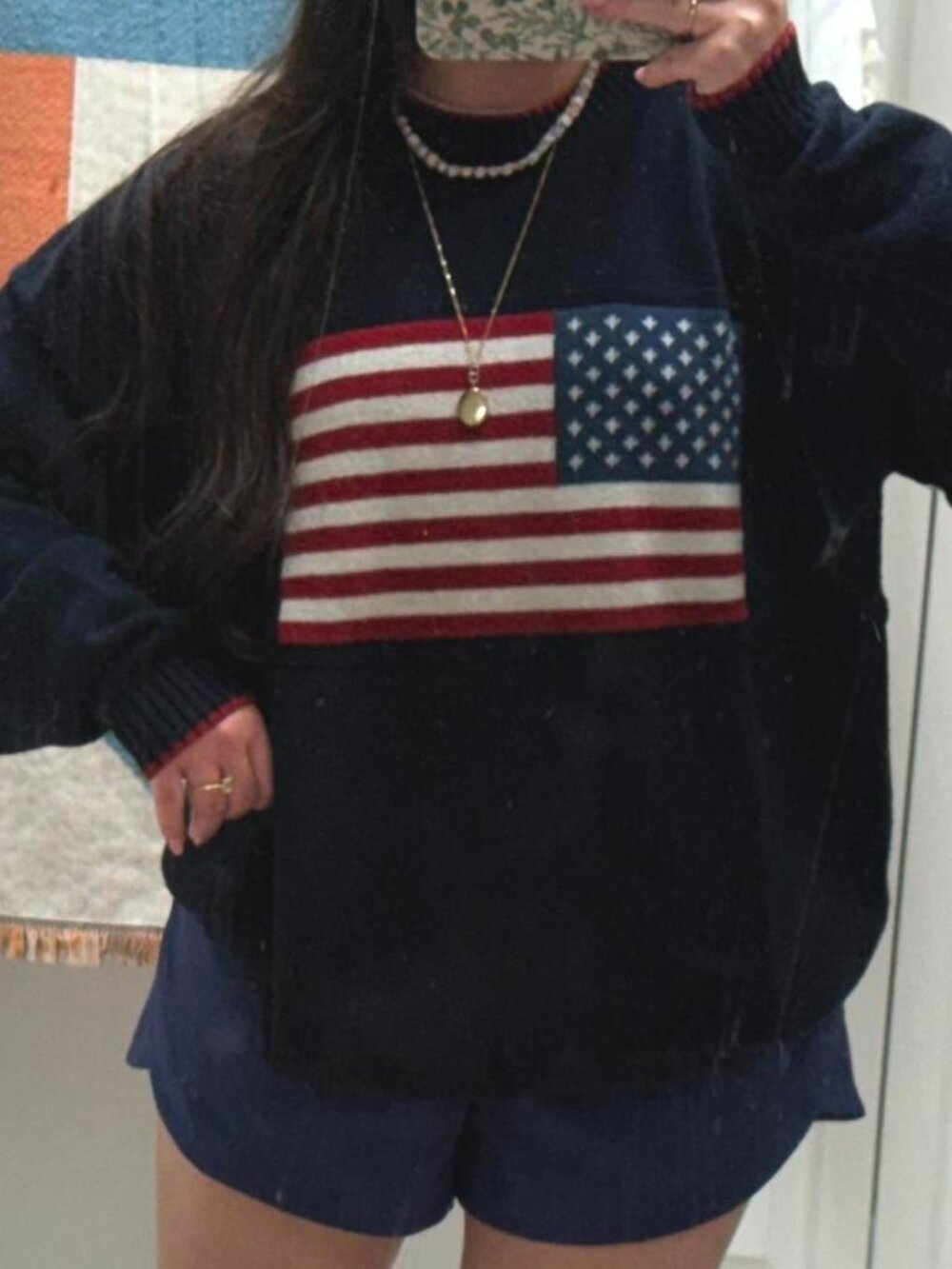 chunky knit vintage 90s American Flag sweater ▫️XL